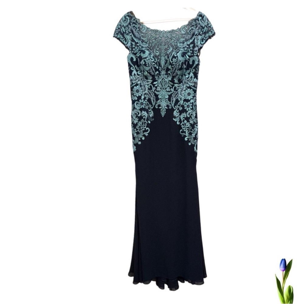 Cameron Blake Gown Dress Blue Navy Turquoise Embroidered AUTUMN Wedding guest